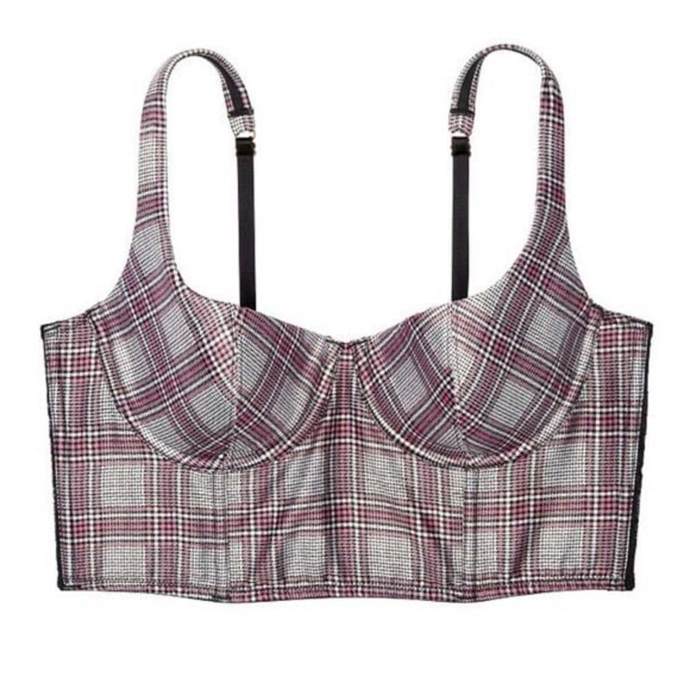 Victoria's Secret Plaid Longline Bustier Bra - White & Pink